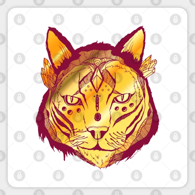 Burgundy Gold Mystical Tribal Cat Sticker by kenallouis